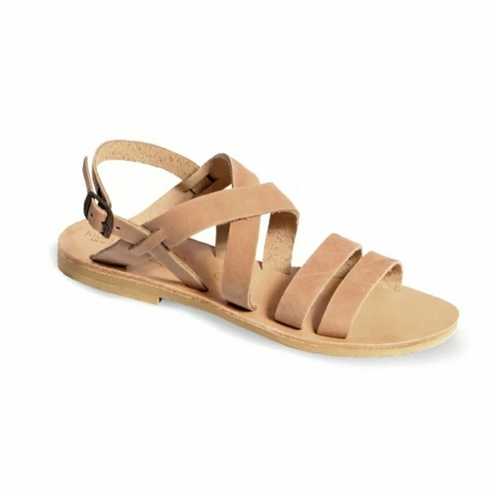 Tsakiris Greece Beige Leather Handmade Strappy Sandals